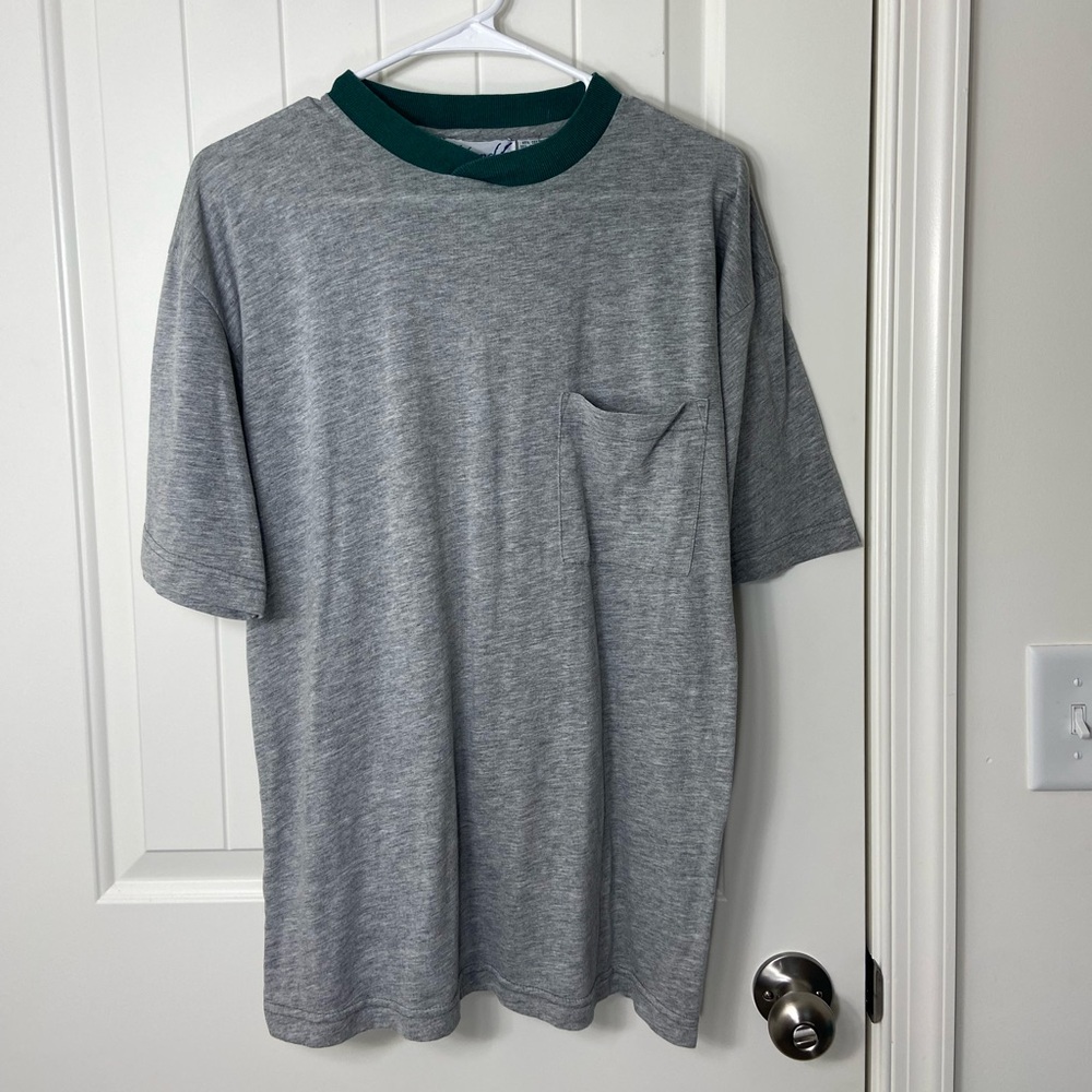 Vintage Haband men’s gray chest pocket green short sleeve casual shirt medium
